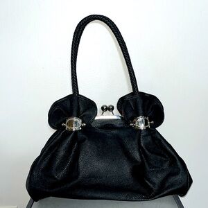Black Vegan Leather Snap Closure Shoulder Bag